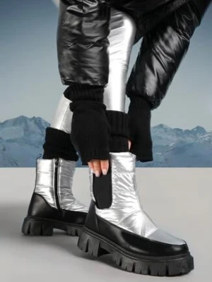 Srebrne Śniegowce Pikowane z Elastyczną Wstawką Agdruse