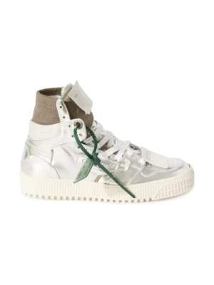 Srebrne Wysokie Sneakersy z Zieloną Etykietą Off White