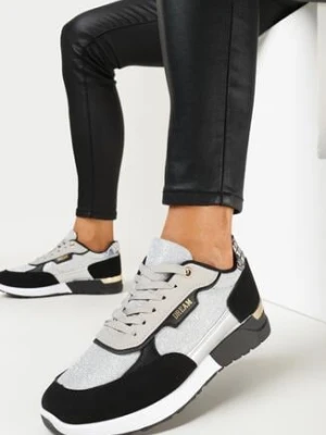 Srebrno-Czarne Sneakersy przed Kostkę z Brokatem Balfora