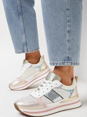 Zdjęcie produktu Srebrno-Różowe Sneakersy Brokatowe na Piankowej Podeszwie Tindriel