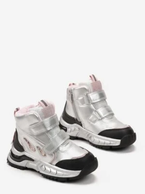 Srebrno-Śniegowce na Grubej Podeszwie z Połyskującej Ekoskóry z Brokatowymi Wstawkami Galanora