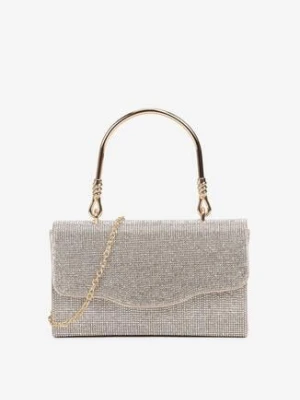 Srebrno-Złota Torebka na Ramię z Metalową Rączką Zapinana na Magnes Ozdobiona Cyrkoniami Lulagia