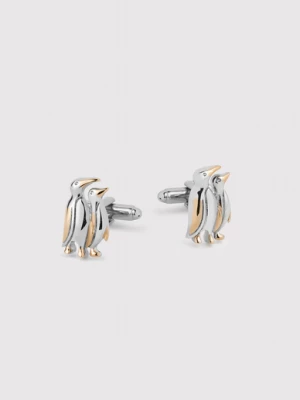 Srebrno-złote spinki do mankietów w kształcie pingwinów Pako Lorente