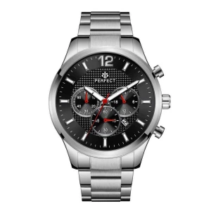 Srebrny elegancki zegarek męski bransoleta duży solidny Perfect CH01M szary, srebrny Merg