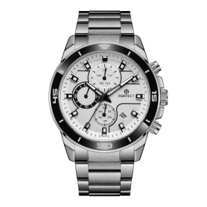 Srebrny elegancki zegarek męski bransoleta duży solidny Perfect CH02M szary, srebrny Merg