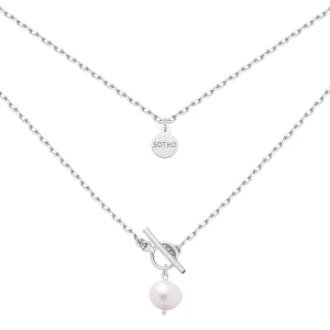 Srebrny masywny łańcuszek z naturalną perłą : Długość - 40 cm SOTHO