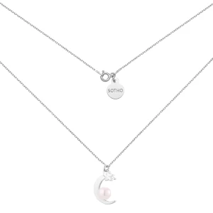 Srebrny naszyjnik z księżycem i perłą SWAROVSKI® CRYSTAL : Długość - 40 cm SOTHO