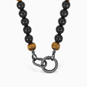 Srebrny Naszyjnik Z Onyksem, Tygrysim Okiem I Pierścieniami Hold Man - Tous