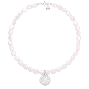 Srebrny naszyjnik z pereł naturalnych z monetą SOTHO