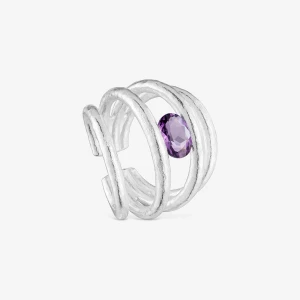 Srebrny Otwarty Pierścionek Z Ametystem Duna - Tous