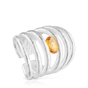 Srebrny Otwarty Pierścionek Z Cytrynem Duna - Tous Rozmiar