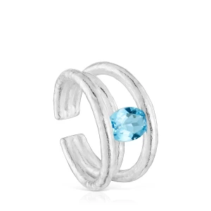 Srebrny Otwarty Pierścionek Z Topazem Duna - Tous