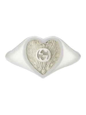 Srebrny Pierścień z Emalią Serca Gucci