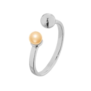 Srebrny pierścionek z kuleczką i perłą Peach SWAROVSKI® CRYSTAL SOTHO