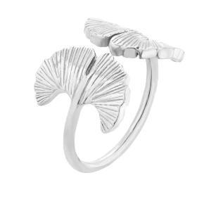 Srebrny pierścionek z liśćmi miłorzębu SOTHO