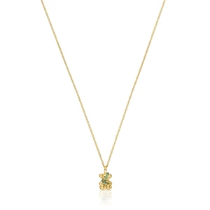 Średni Naszyjnik Z Misiem Ze Srebra Pokrytego 18-Karatowym Złotem, Z Chromowanym Diopsydem Lligat - Tous