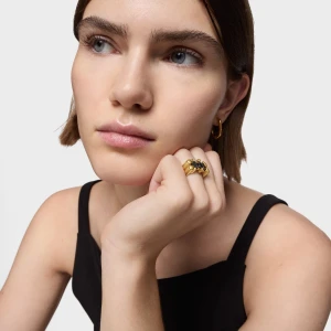 Średni Pierścionek Color Bear Ze Srebra Pokrytego 18-Karatowym Złotem Z Motywem Misia Z Onyksu - Tous