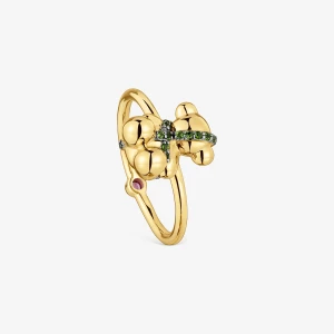 Średni Pierścionek Z Misiem Ze Srebra Pokrytego 18-Karatowym Złotem, Z Rodolitem Lligat - Tous Rozmiar