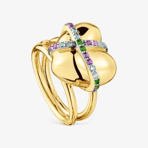 Średni Pierścionek Z Sercem Ze Srebra Pokrytego 18-Karatowym Złotem, Z Kamieniami Szlachetnymi Lligat - Tous