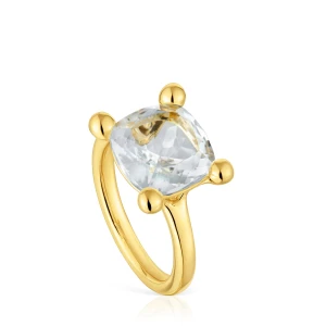 Średni Pierścionek Ze Srebra Pokrytego 18-Karatowym Złotem, Z Kryształem Górskim Color White - Tous Rozmiar