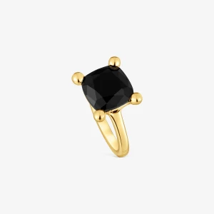 Średni Pierścionek Ze Srebra Pokrytego 18-Karatowym Złotem, Z Onyksem Color Black - Tous