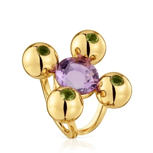 Średni Pierścionek Ze Srebra, Pokryty 18-Karatowym Złotem, Z Ametystem I Perydotytem Sugar Party - Tous