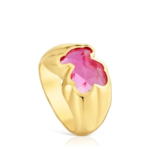 Średni Pierścionek Ze Srebra Powlekanego Złotem 18-Karatowym Z Laboratoryjnie Hodowanym Rubinem Icon Color Lgg - Tous Rozmiar