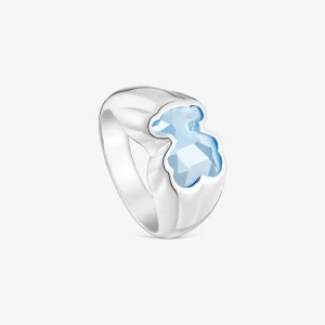 Średni Pierścionek Ze Srebra Z Laboratoryjnie Hodowanym Niebieskim Spinelem Icon Color Lgg - Tous Rozmiar