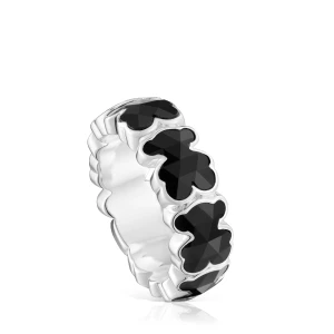 Średni Pierścionek Ze Srebra Z Misiami Z Onyksu Tous Icon Color - Tous Rozmiar