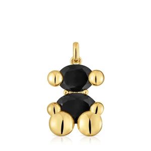 Średni Wisiorek Color Bear Ze Srebra Pokrytego 18-Karatowym Złotem Z Motywem Misia Z Onyksu - Tous Rozmiar