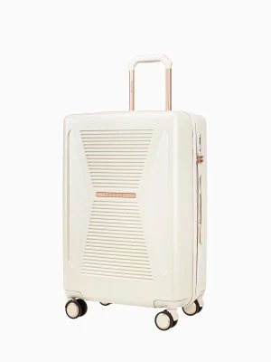 Średnia biała walizka z elementami rose gold Puccini