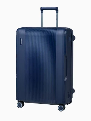 Średnia granatowa walizka zamykana na klamry Puccini