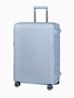 Średnia niebieska walizka zamykana na klamry Puccini