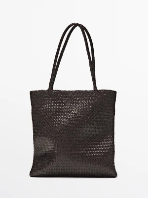 Średnia Pleciona Torba Tote Ze Skóry Nappa - Brązowy - Massimo Dutti - Female