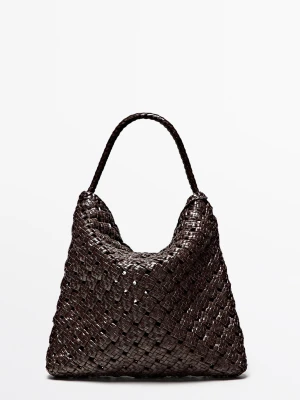Średnia Pleciona Torebka Ze Skóry Nappa - Brązowy - Massimo Dutti - Female