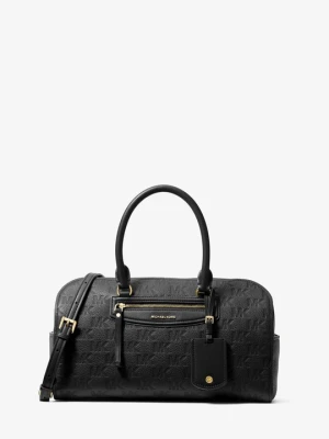 Średnia skórzana podróżna torba Jet Set typu worek do przewieszenia przez ramię z wytłoczonym logo Michael Kors CZARNY (Czarny)