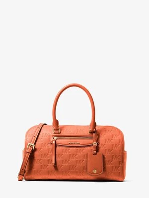 Średnia skórzana podróżna torba Jet Set typu worek do przewieszenia przez ramię z wytłoczonym logo Michael Kors MIMOZA (Pomarańczowy)