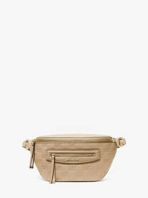 Średnia skórzana podróżna torba kurierska Jet Set z wytłoczonym logo Michael Kors