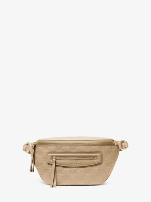 Średnia skórzana podróżna torba kurierska Jet Set z wytłoczonym logo Michael Kors