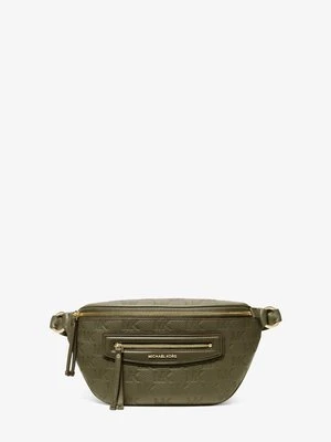 Średnia skórzana podróżna torba kurierska Jet Set z wytłoczonym logo Michael Kors LODEN (Zielony)