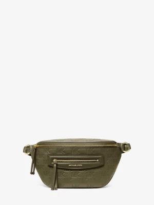 Średnia skórzana podróżna torba kurierska Jet Set z wytłoczonym logo Michael Kors LODEN (Zielony)