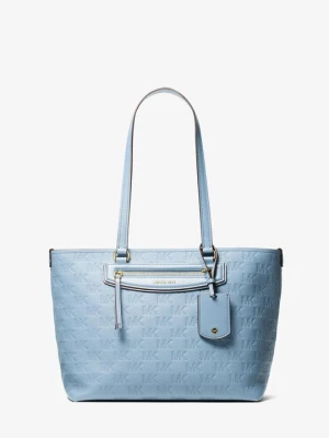 Średnia skórzana podróżna torba tote Jet Set z wytłoczonym logo Michael Kors CHAMBRAY (Niebieski)