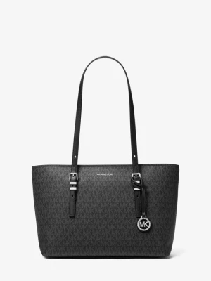 Średnia skórzana torba tote Quinn z charakterystycznym logo Michael Kors CZARNY (Czarny)