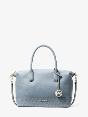 Średnia torba Hyde ze skóry groszkowej z charakterystycznym logo Michael Kors CHAMBRAY (Niebieski)