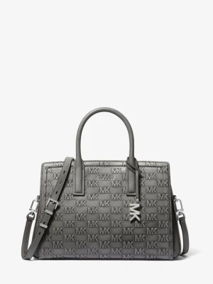 Średnia torba Laila z polerowanej skóry z wytłoczonym logo Michael Kors BURZA (Szary)