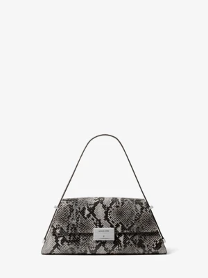 Średnia torba na ramię Ludlow ze skóry z fakturą skóry węża Michael Kors KAMIENNOSZARY (Szary)
