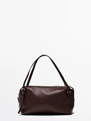 Średnia Torba Na Ramię Ze Skóry Nappa - Popielaty Brąz - Massimo Dutti - Female