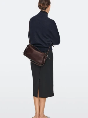 Średnia Torba Na Ramię Ze Skóry Nappa - Popielaty Brąz - Massimo Dutti - Female