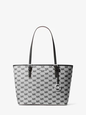 Średnia torba tote Jet Set z żakardowym logo Michael Kors CZARNY (Czarny)