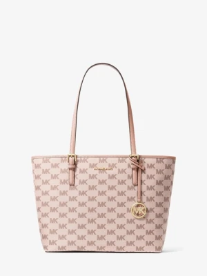 Średnia torba tote Jet Set z żakardowym logo Michael Kors ŁAGODNY RÓŻ (Różowy)